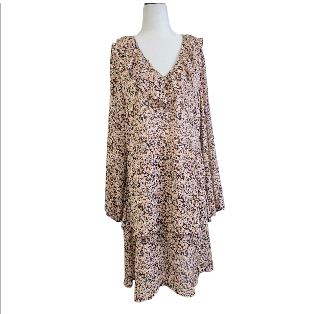 MSCH chiffon ruffle long sleeves floral dress